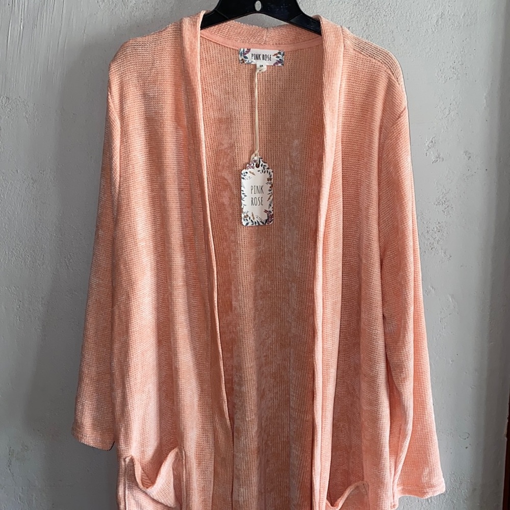 Pink Rose Everyday Peach Size 1X Longline Cardigan